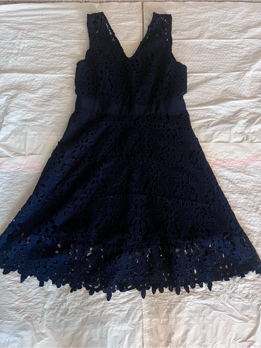 Women’s Navy Lace Dress with Scalloped Hem